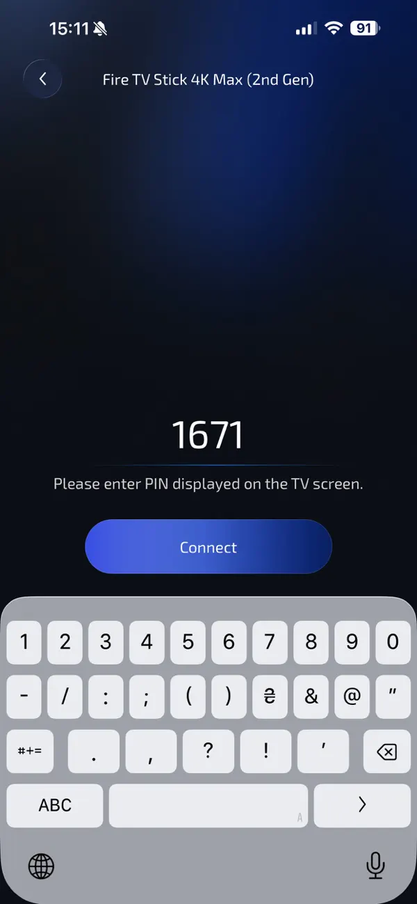 Find TV Remote pairing PIN screen